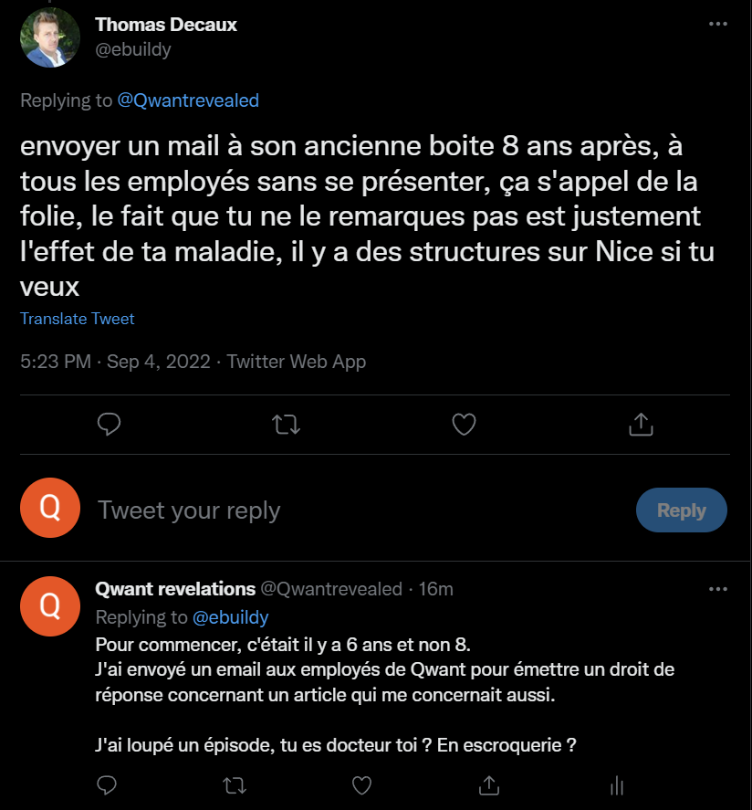 P56 - réponse attribuée à Thomas Decaux évoquant la folie, la maladie et des structures sur Nice